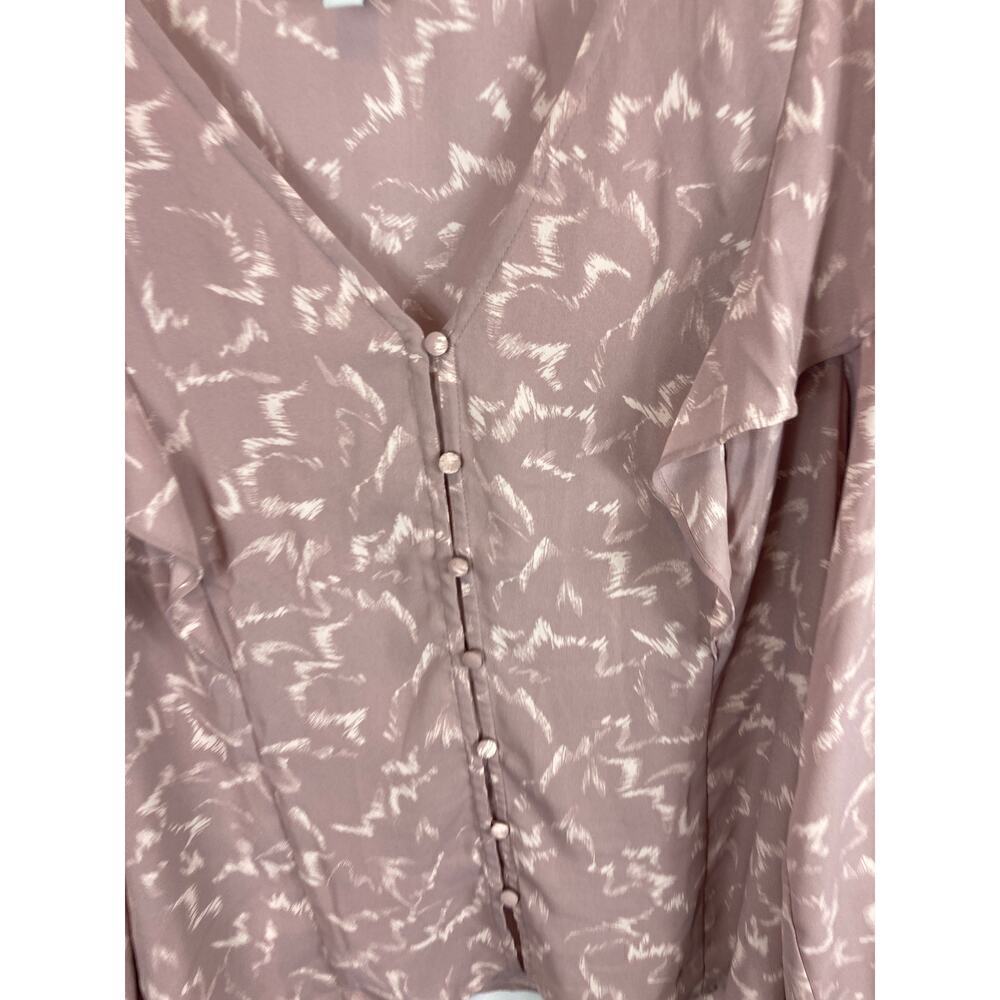 Nine West Patterned Button Down Ruffle Blouse Size Large - Picture 2 of 7